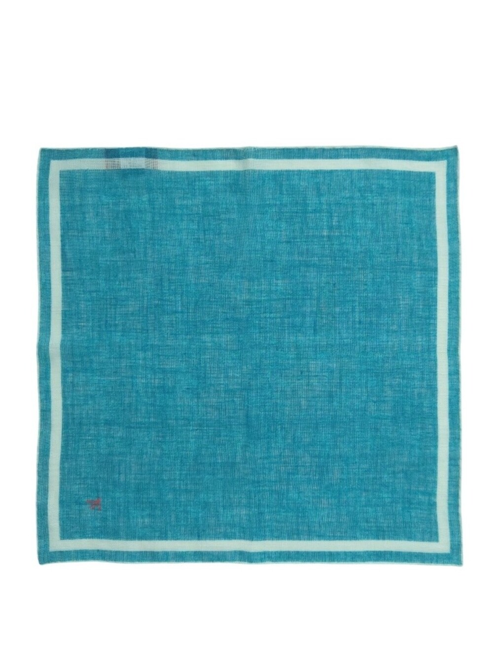ISAIA Teal Linen Pocket Square with White Trim